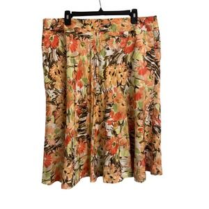 Pendleton Silk Cotton Floral Midi Skirt Coastal  Green Size 18 A-Line Zip